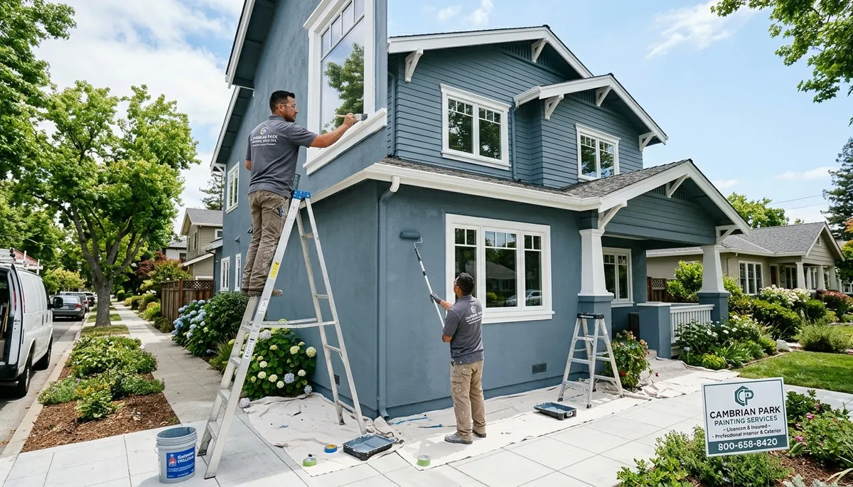 Professional house painters refinishing home exterior in San Jose, CA