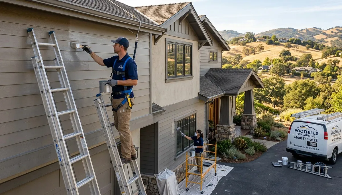 Professional house painters working on exterior home repaint in San Jose, CA