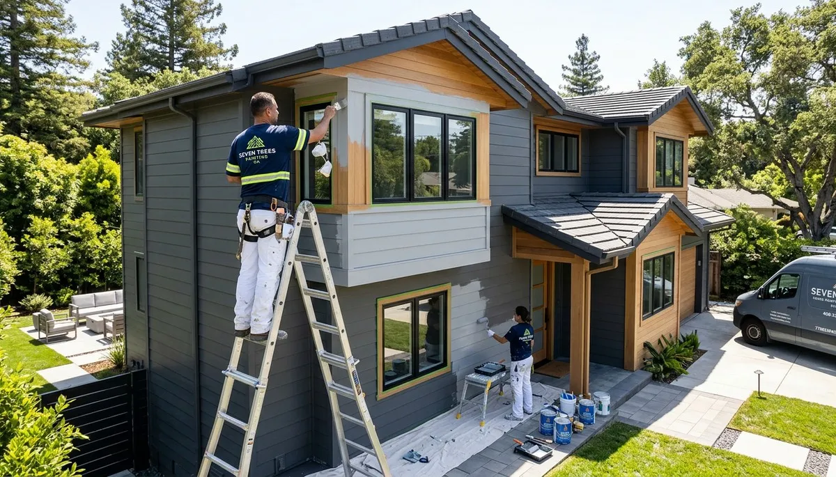 Professional house painters working on an exterior home painting project in San Jose, CA