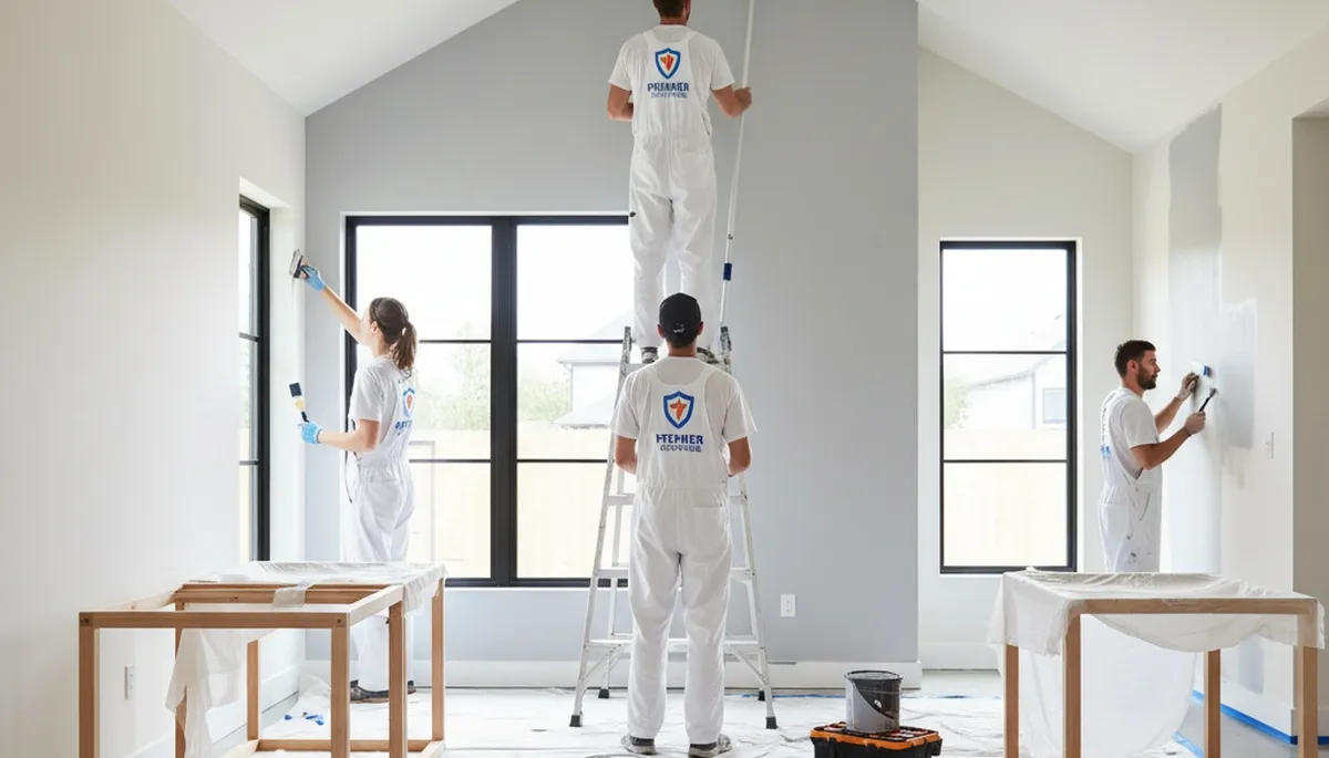 Professional interior house painters working on living room walls in San Jose, CA