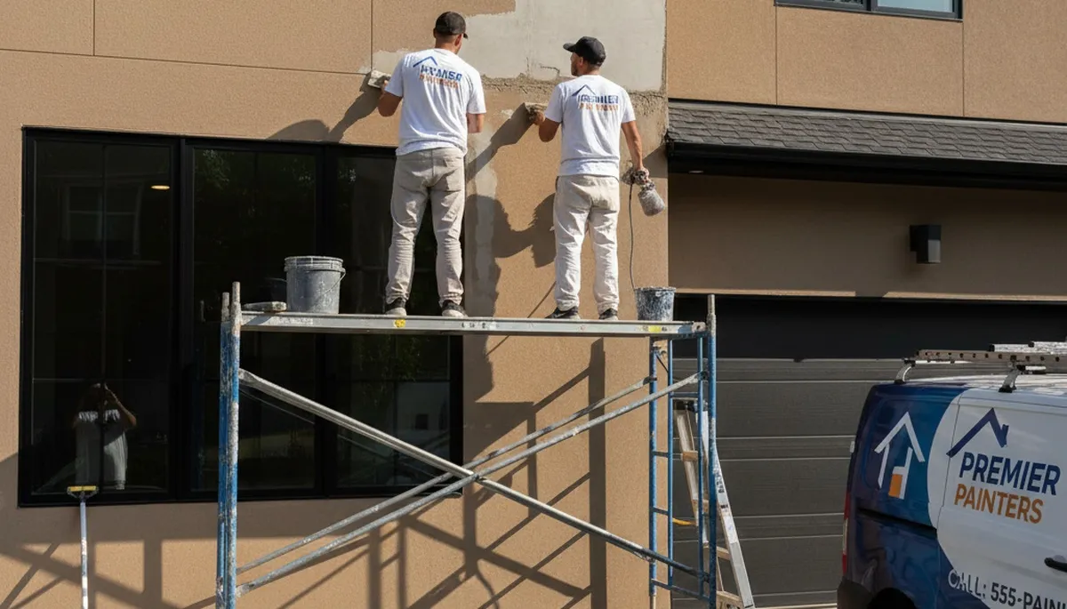 Professional stucco repair on San Jose CA home exterior by expert house painters restoring curb appeal